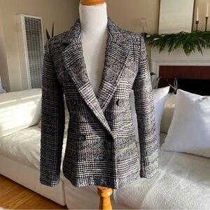 Zara Charcoal and Ivory Plaid Blazer